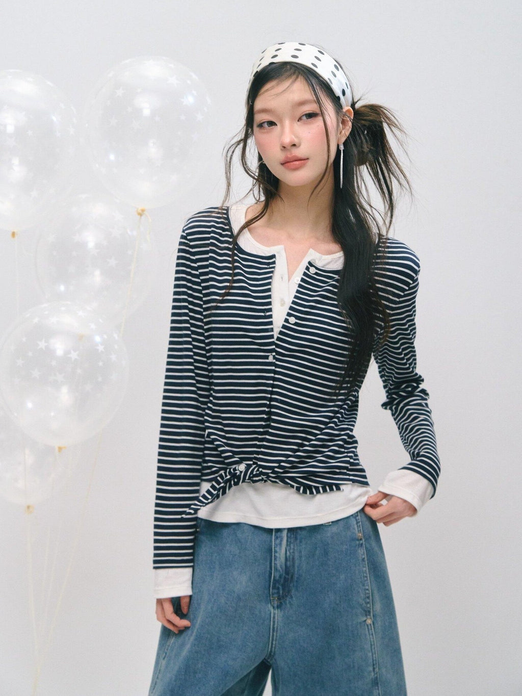 SOMESOWE Soft Lyocell Wool Blend Casual Loose Layered Striped Women Long Sleeve T-Shirts