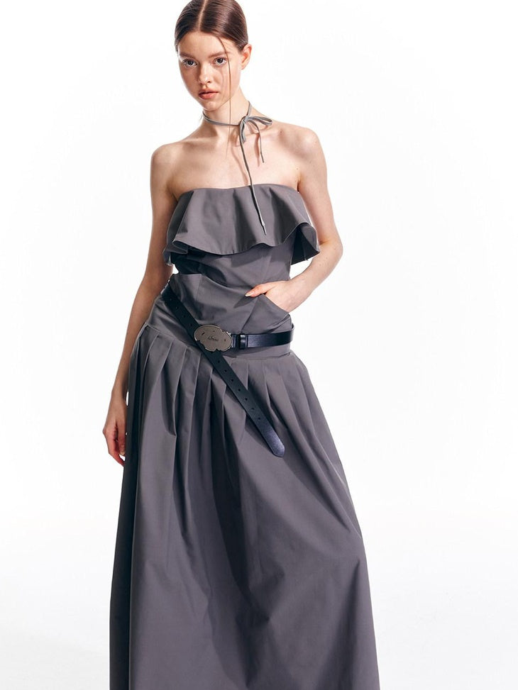 ALINNVSTUDIO Sexy Bandeau Cinched Waist Sleek Black And Grey Women Party Maxi Dresses