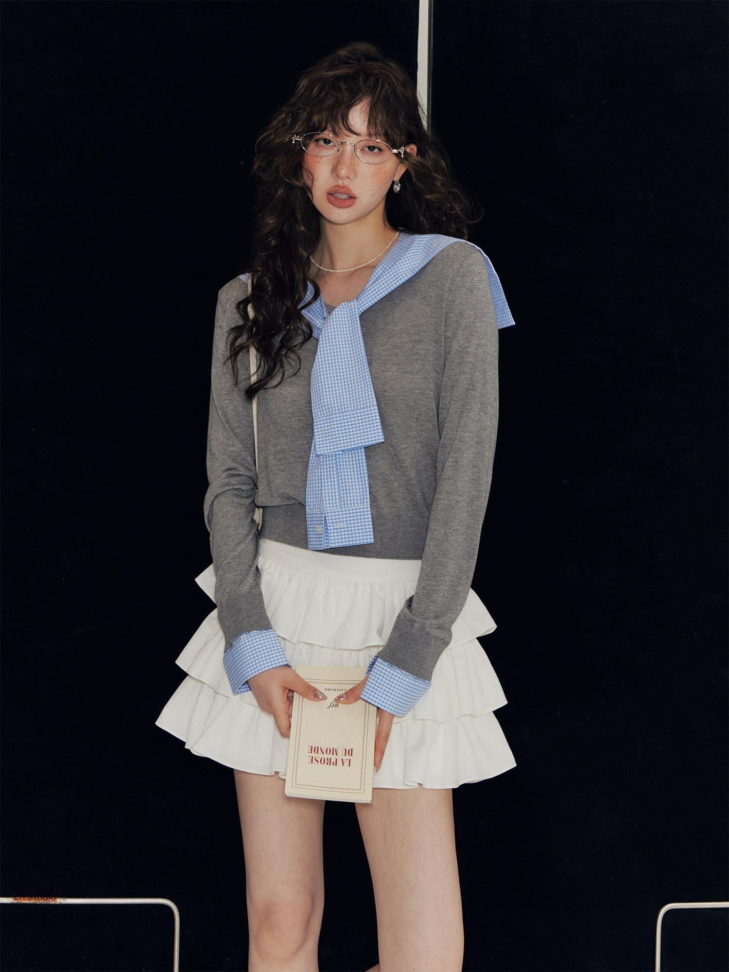 SOMESOWE Lyocell V-neck Colorblock Patchwork Loose Casual Women Long Sleeve T-Shirts