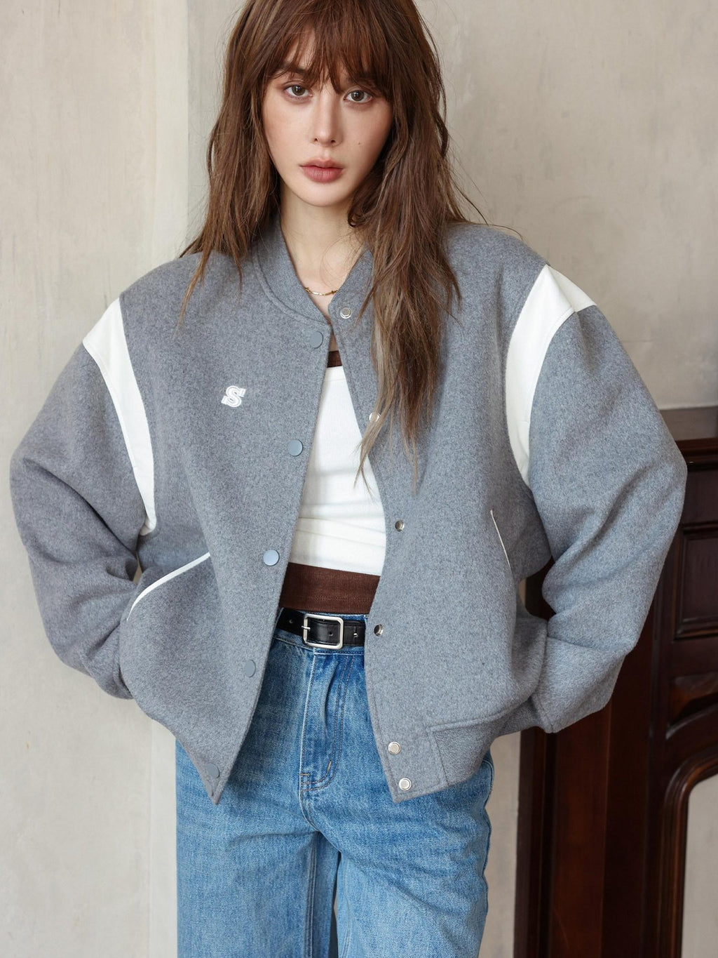 SOMESOWE Smart Commuter Relaxed Turn Down Collar Button Solid Black Gray Bomber Jackets