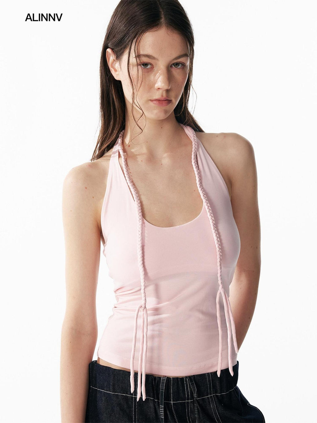 ALINNVSTUDIO Soft Modal Fabric Minimalist Slim Fit U Neck Halter Cropped Women Tank Tops