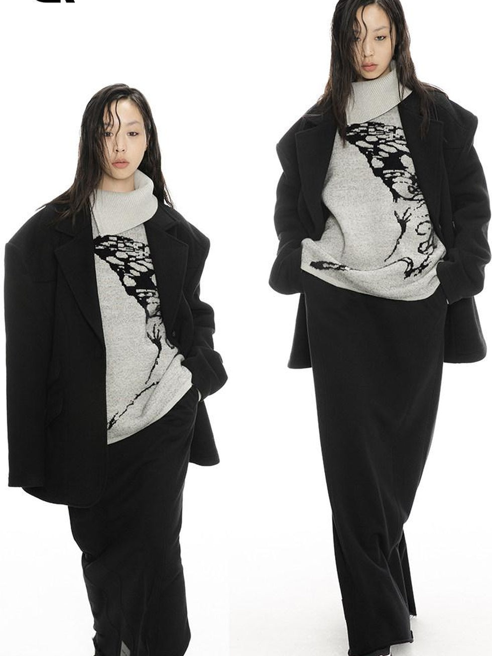ALINNVSTUDIO Thermal Warm Crewneck Straight Fit Commuter Knitwear Gray Black Sweaters