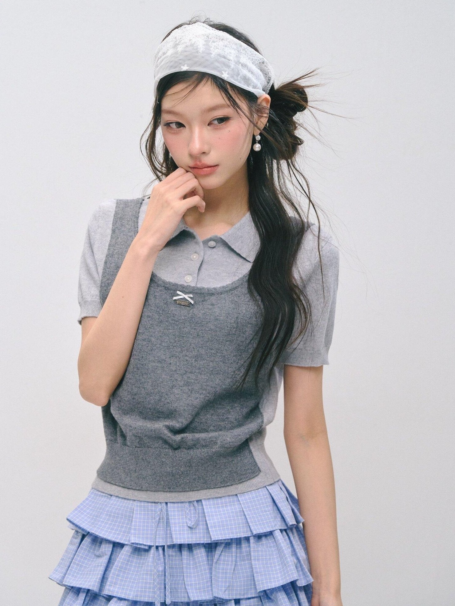 SOMESOWE Polka Dot Two Piece Casual Knit Short Sleeve Pullover Crew Neck Women Sweaters