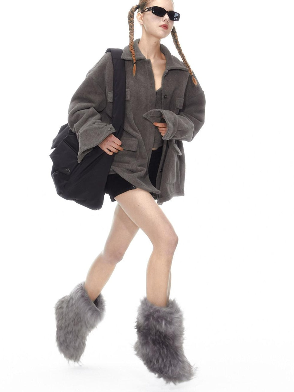 ALINNVSTUDIO Layered Jacket Vest Pants Slim Youth Grey Black Two Tone Top & Pants Sets