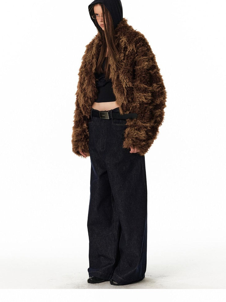 ALINNVSTUDIO Faux Fur Cropped Oversized Workwear Women Floral Pattern Leather Jackets