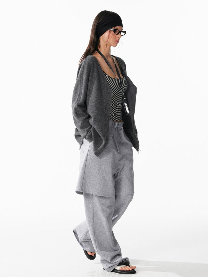 ALINNVSTUDIO Non Deforming Vintage Zip Regular Fit Long Sleeve Women Knit Black Cardigans