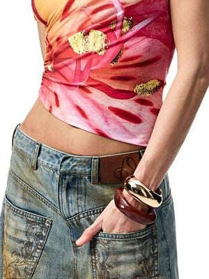 1JINN STUDIO Floral Print One Shoulder Slim Fit Street Women Polyester Stretch Tank Tops