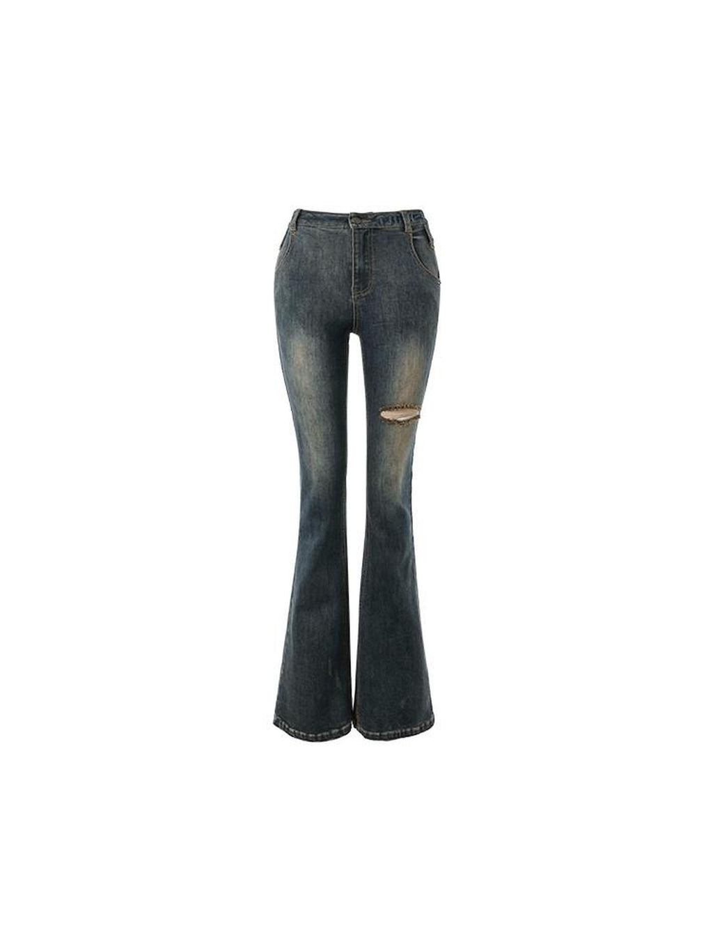 1JINN STUDIO Thick Micro Stretch Vintage Washed Slim Natural Waist Women Denim Flared Jeans