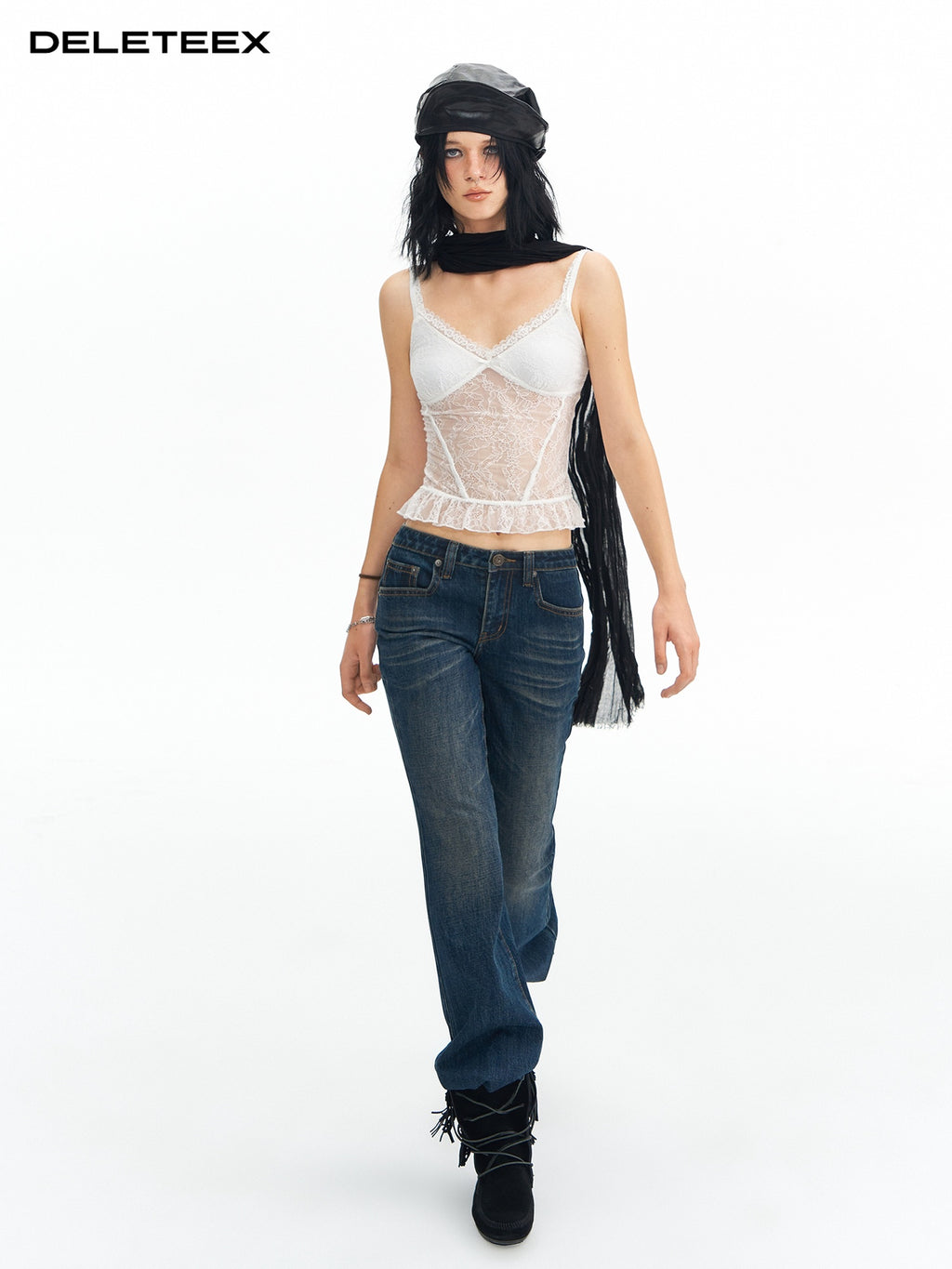 DeleteEx Padded Lace V-neck Slim Girly Layering Strap Women White Camisoles