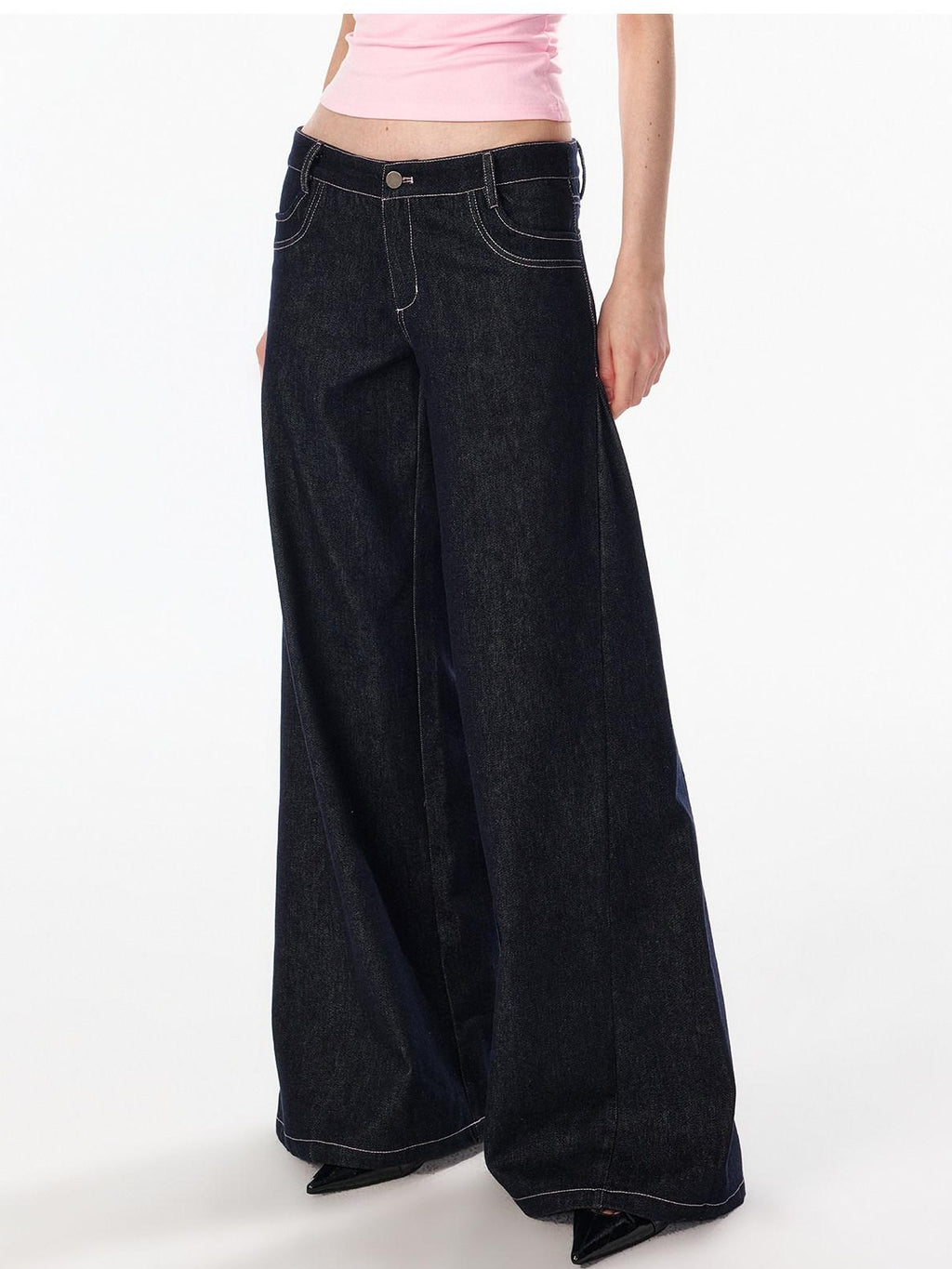 ALINNVSTUDIO Soft Cotton Low Rise Button Fly Loose Fit Women Classic Straight Leg Jeans