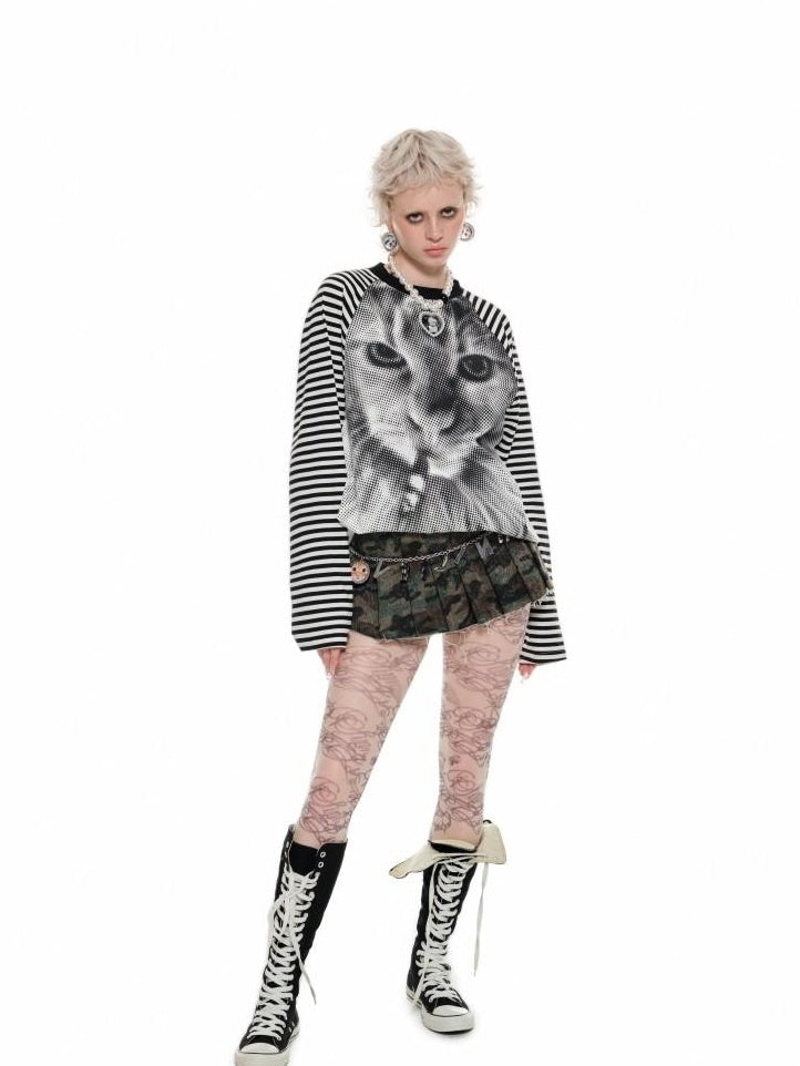 1JINN STUDIO Low Waist Pleated A Line Patchwork Camo Streetwear Women Mini Skirts