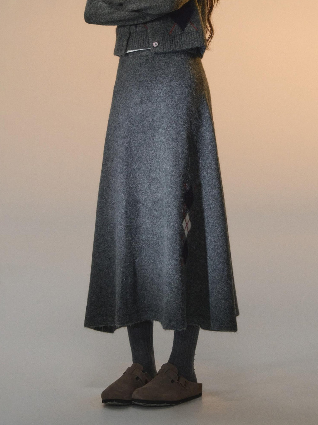SOMESOWE Embroidered Plaid Slim Fit Long Sleeve Crew Neck Women Casual Top & Skirt Sets