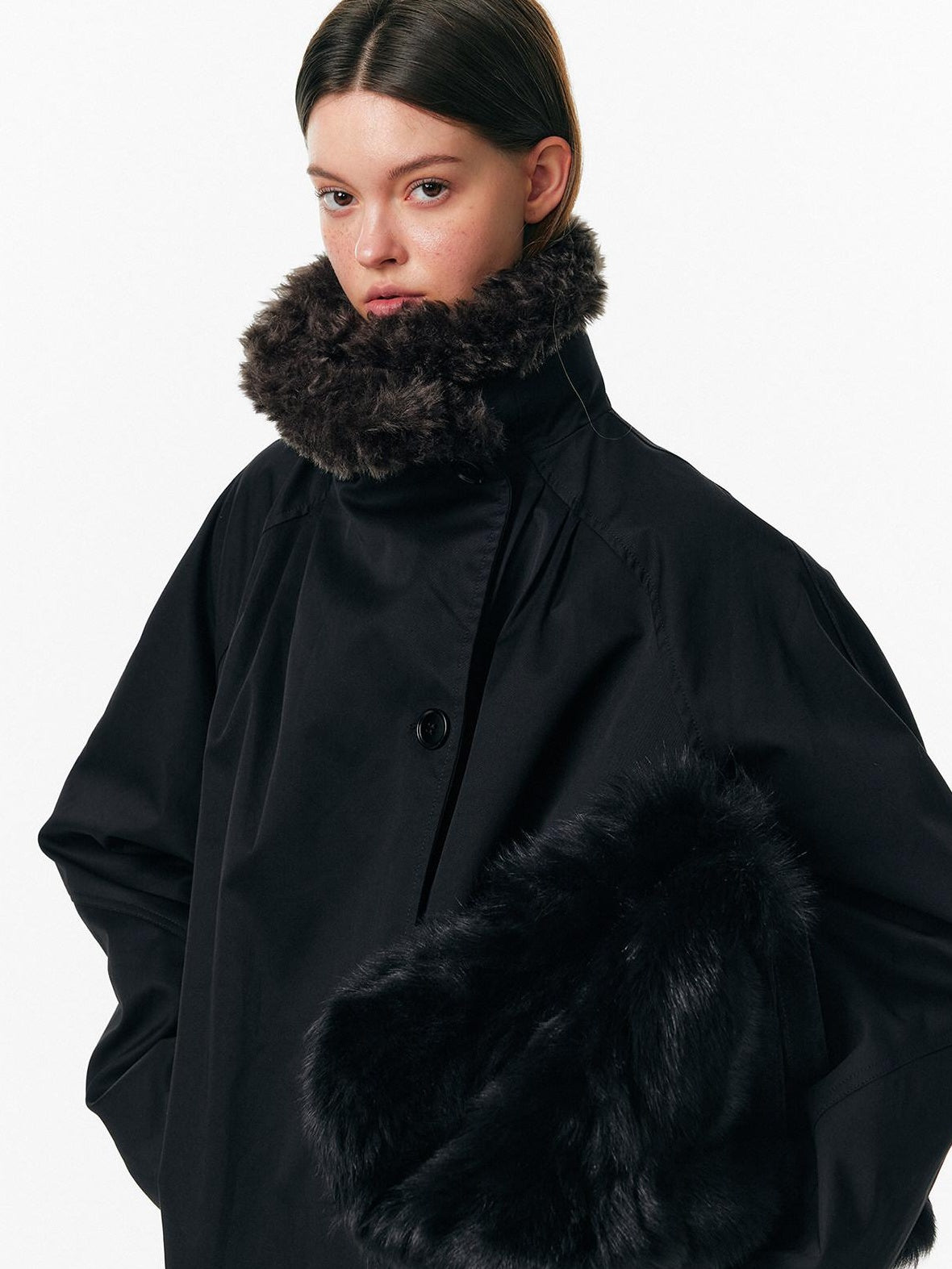 ALINNVSTUDIO 90% White Duck Down Long Stand Collar Single Breasted Women Black Down Jackets