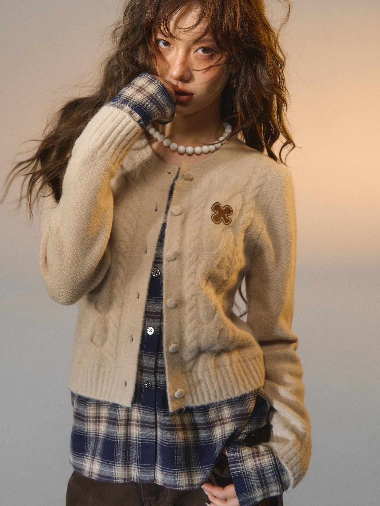 SOMESOWE Faux Two Piece Colorblock Button Round Neck Casual Women Cardigans
