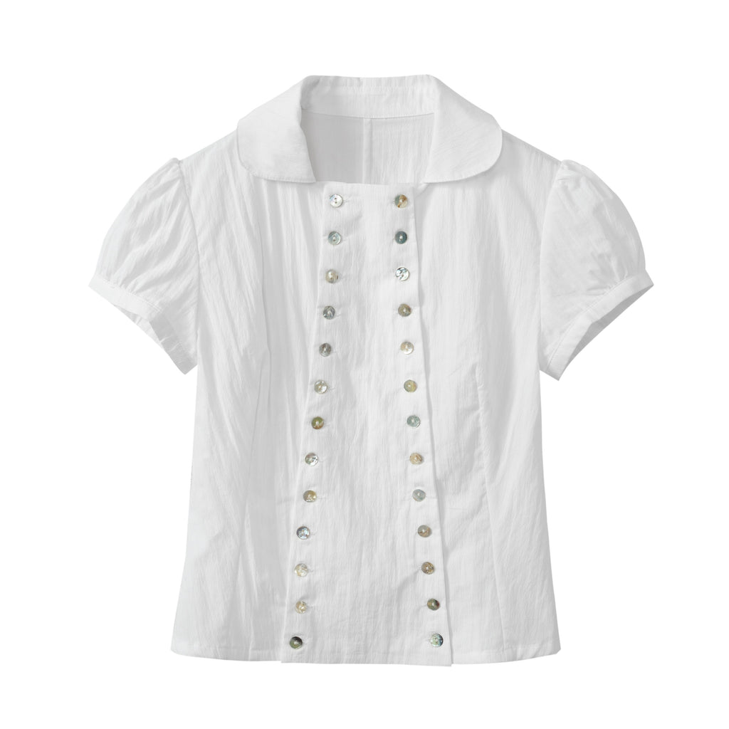 DeleteEx_Breathable_Girly_Cropped_Cinched_Waist_Crewneck_Short_Sleeve_Blouses_MISSTT