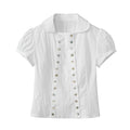 DeleteEx_Breathable_Girly_Cropped_Cinched_Waist_Crewneck_Short_Sleeve_Blouses_MISSTT