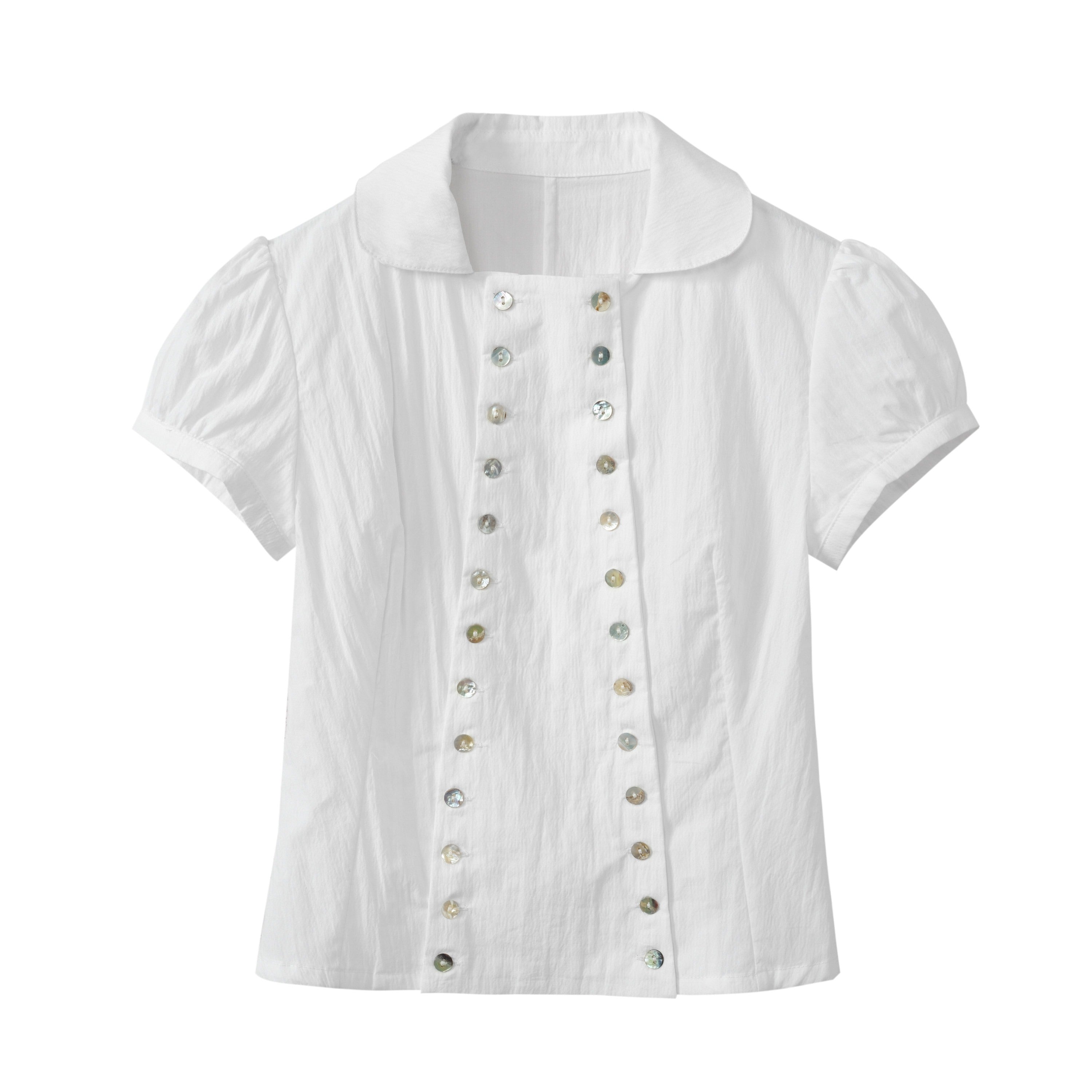 DeleteEx_Breathable_Girly_Cropped_Cinched_Waist_Crewneck_Short_Sleeve_Blouses_MISSTT