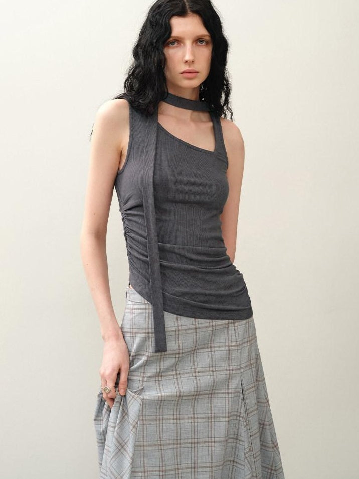 someonesometimes Asymmetric Original Design Slim Fit Viscose Blend Strappy Solid Tank Tops