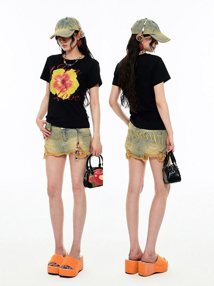 1JINN STUDIO 100% Cotton Floral Print Slim Fit Casual Crew Neck Women Short Sleeve T-Shirts
