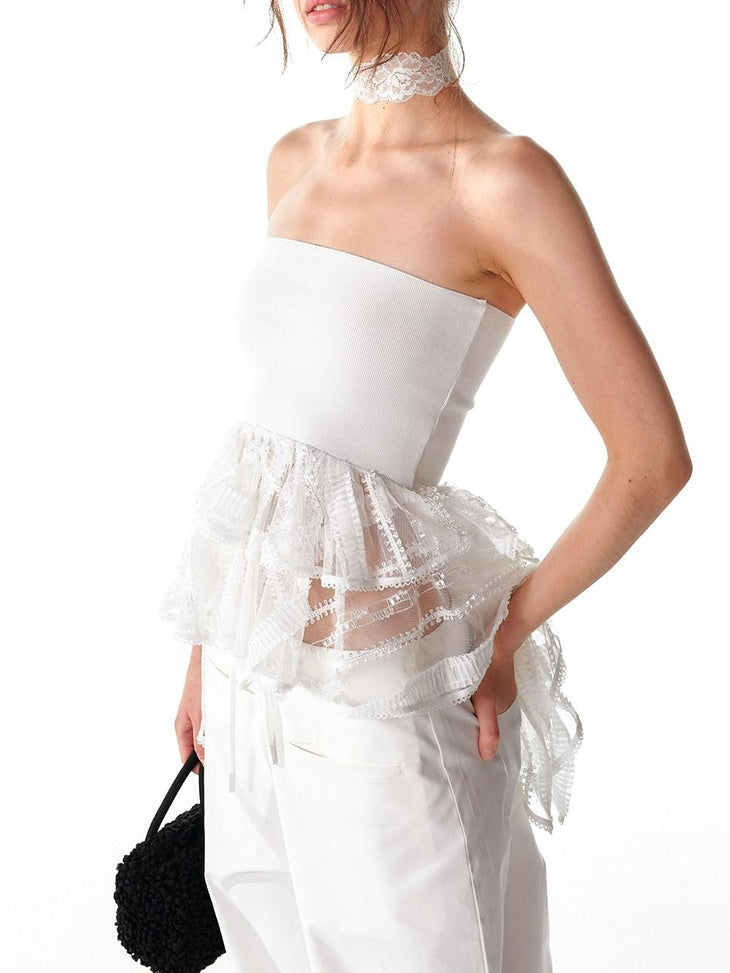 ALINNVSTUDIO Strappy Tie Detail Original Design Slim Fit Short Crop Black White Tube Tops