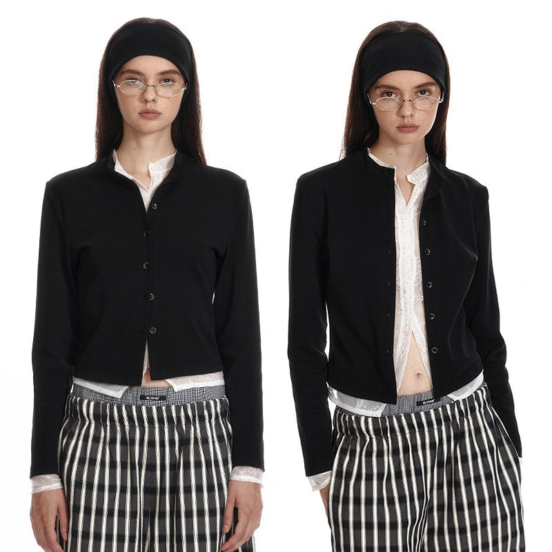 ALINNVSTUDIO_Minimalist_Stand_Collar_Long_Sleeve_Slim_Fit_Black_Solid_Casual_Shirts_MISSTT