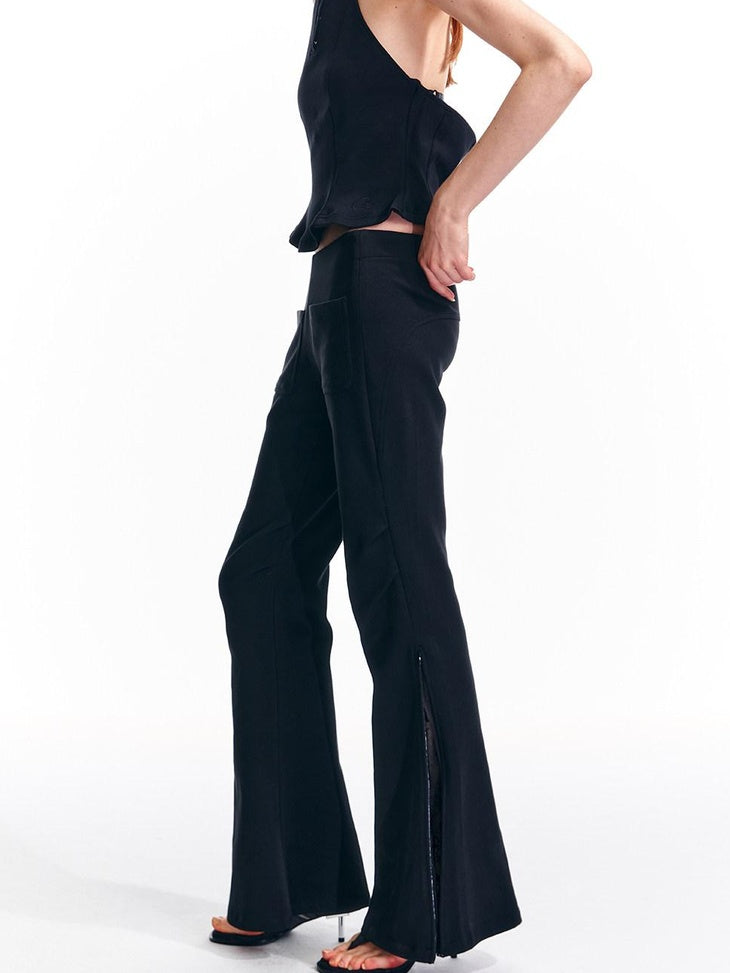 ALINNVSTUDIO Sleek Low Rise Straight To Flare Original Black Gray Flare Hem Flared Pants