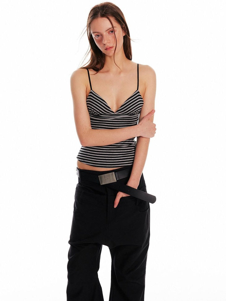 ALINNVSTUDIO Original Slim Fit Zebra Print Spaghetti Strap No Pad Button Front Camisoles