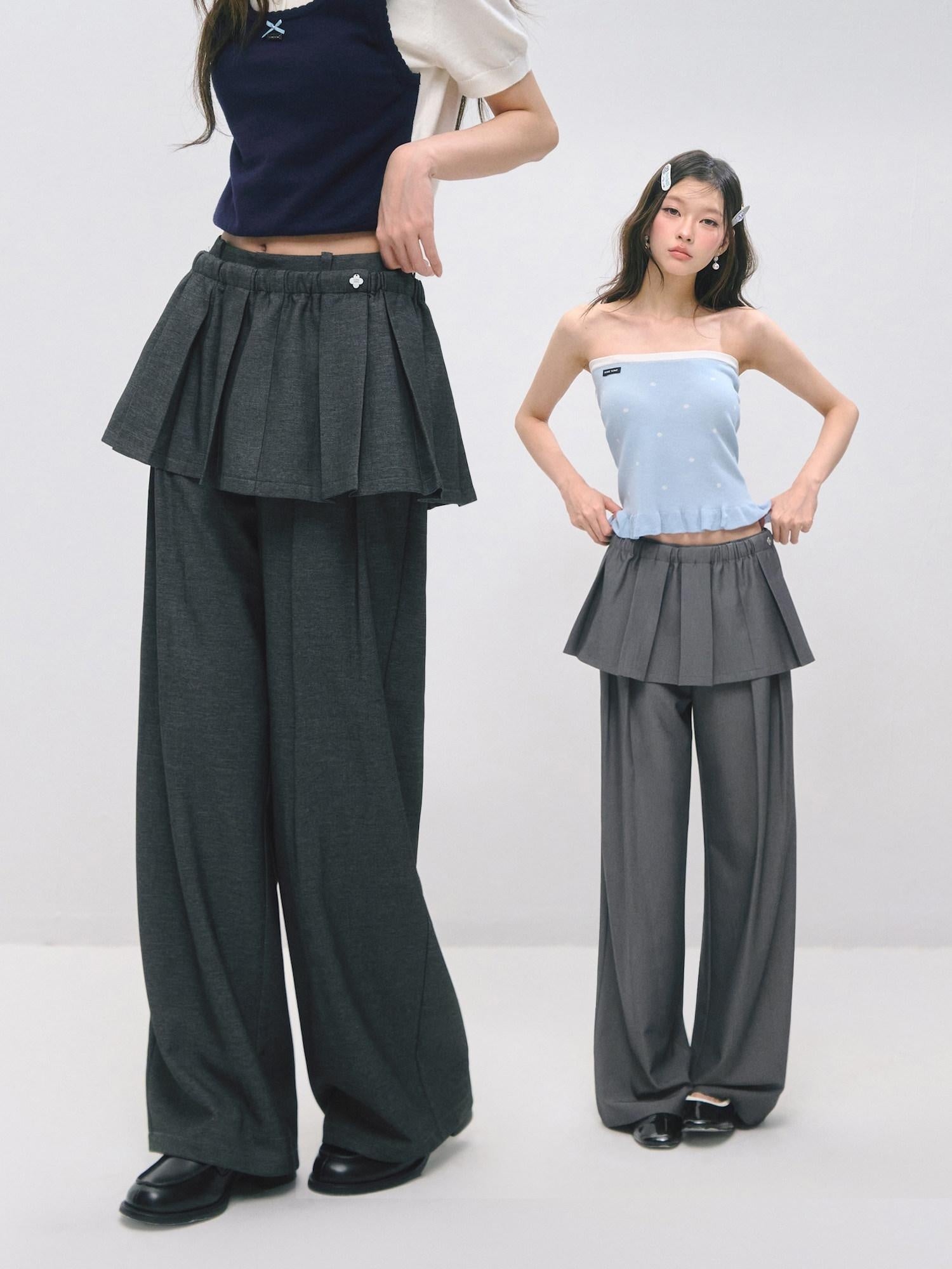 SOMESOWE Plaid Pockets Relaxed Natural Waist Elastic Women Polyester Blend Wide Leg Pants