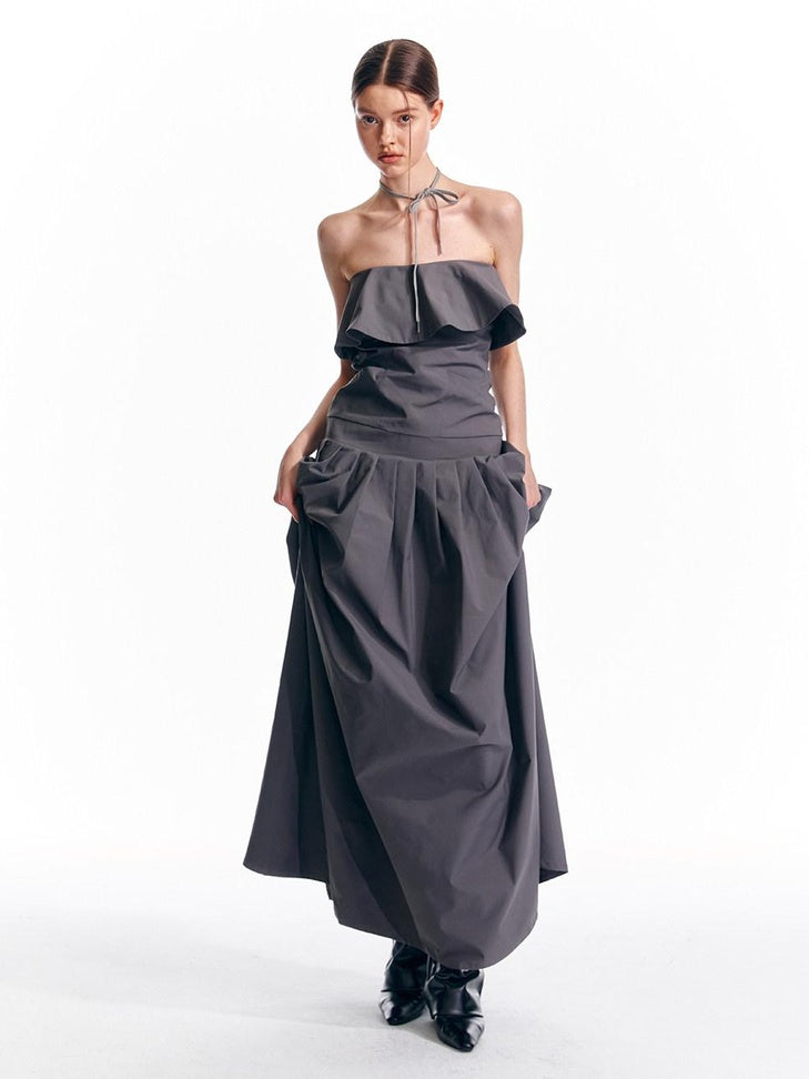 ALINNVSTUDIO Sexy Bandeau Cinched Waist Sleek Black And Grey Women Party Maxi Dresses