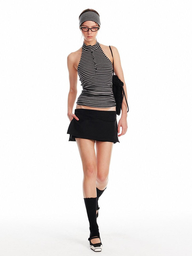 ALINNVSTUDIO Asymmetric Halter Striped Slim Fit Original Design Young Women Casual Tank Tops