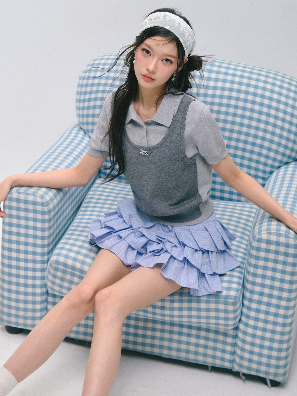 SOMESOWE Polka Dot Two Piece Casual Knit Short Sleeve Pullover Crew Neck Women Sweaters