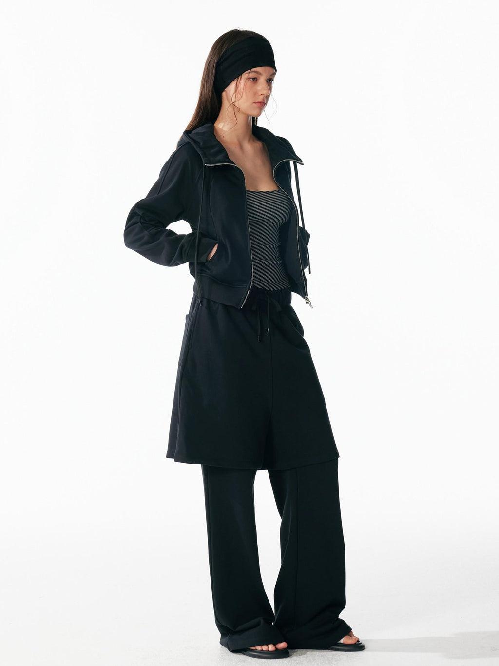 ALINNVSTUDIO Cozy Drawstring Layered Faux Two Piece Relaxed Low Rise Teen Casual Sweatpants