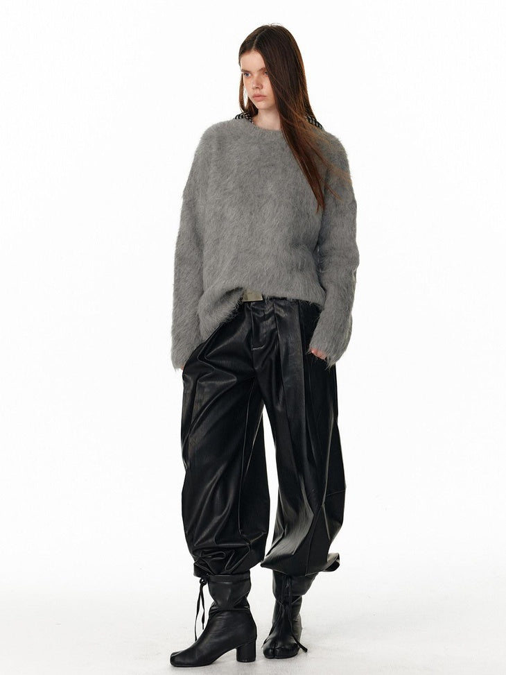 ALINNVSTUDIO Warm Thermal Pullover Loose Fit Crew Neck Office Solid Knit Gray Sweaters