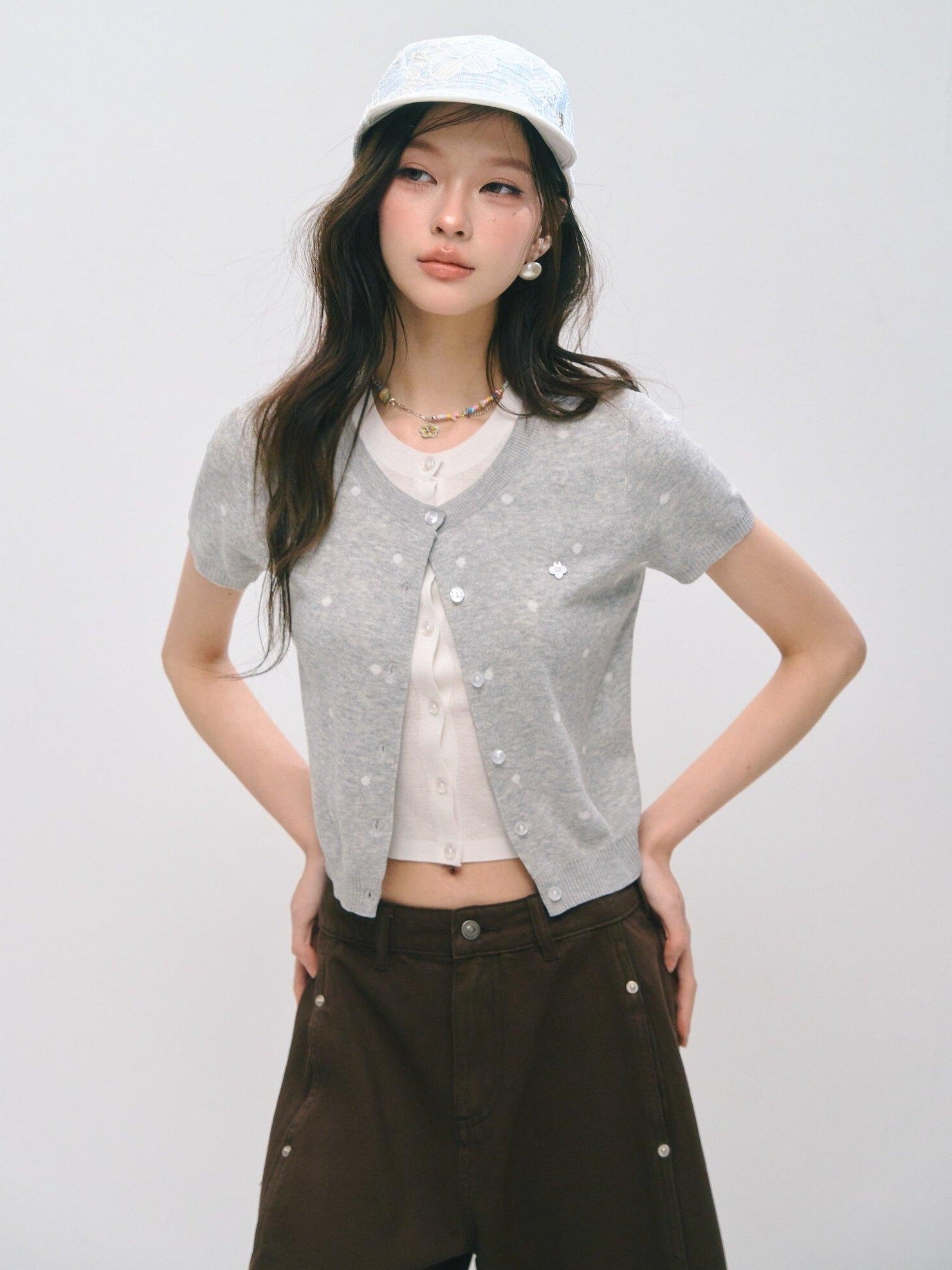 Polka Dot Knitted Casual Short Sleeve Two Piece Women T Shirt Basic Crop Tops