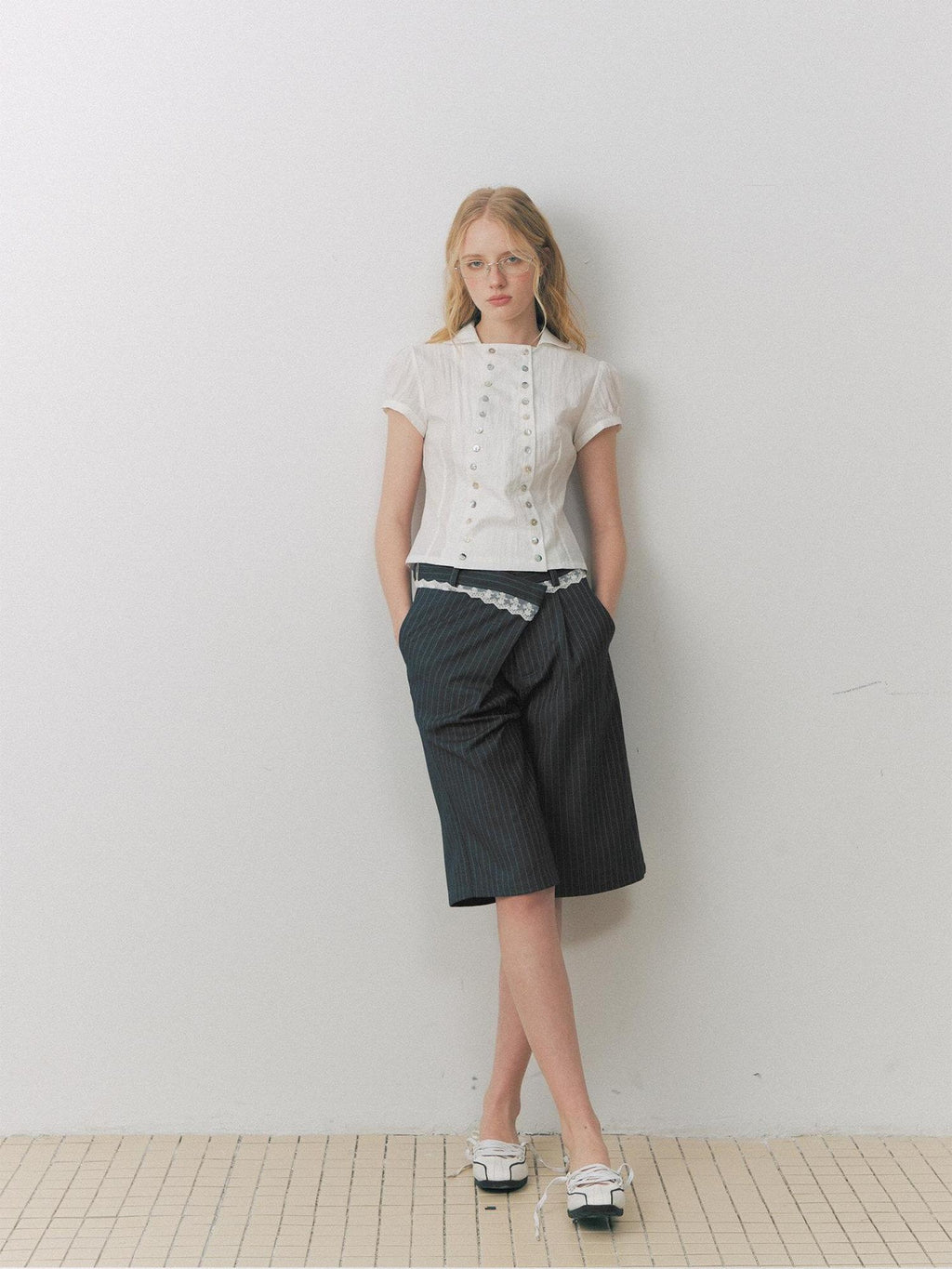 DeleteEx Comfortable Casual Wide Leg Mid Low Waist Women Gray Soft Mid-Length Shorts