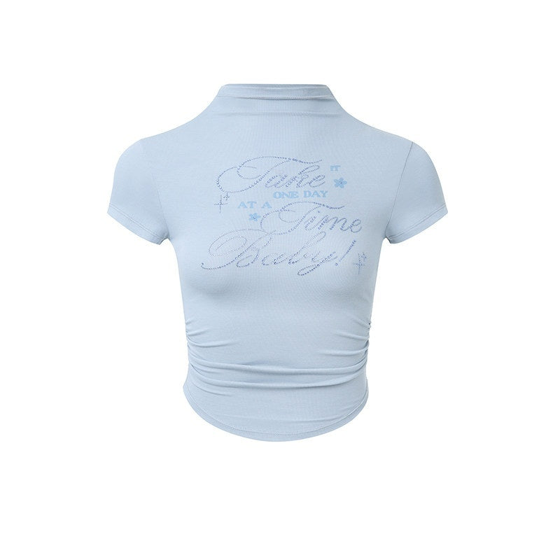 DeleteEx_Ruched_Cotton_Slim_Fit_Office_Ready_Short_Sleeve_Crew_Neck_Women_Basic_Crop_Tops_MISSTT
