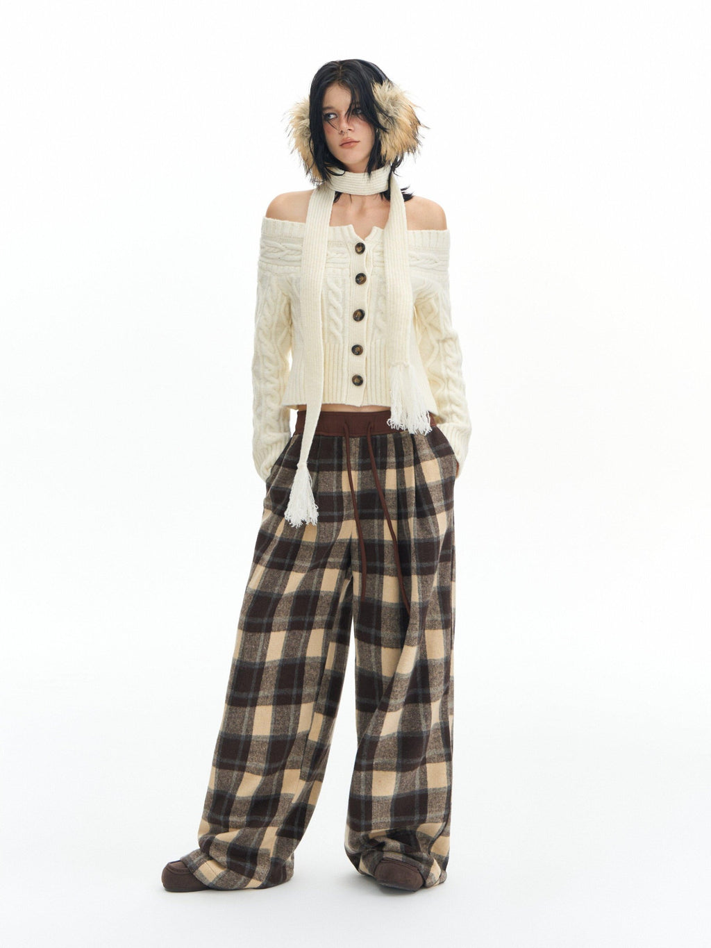 DeleteEx High Waist Vintage Plaid Womens London Polyester Wide Leg Pants