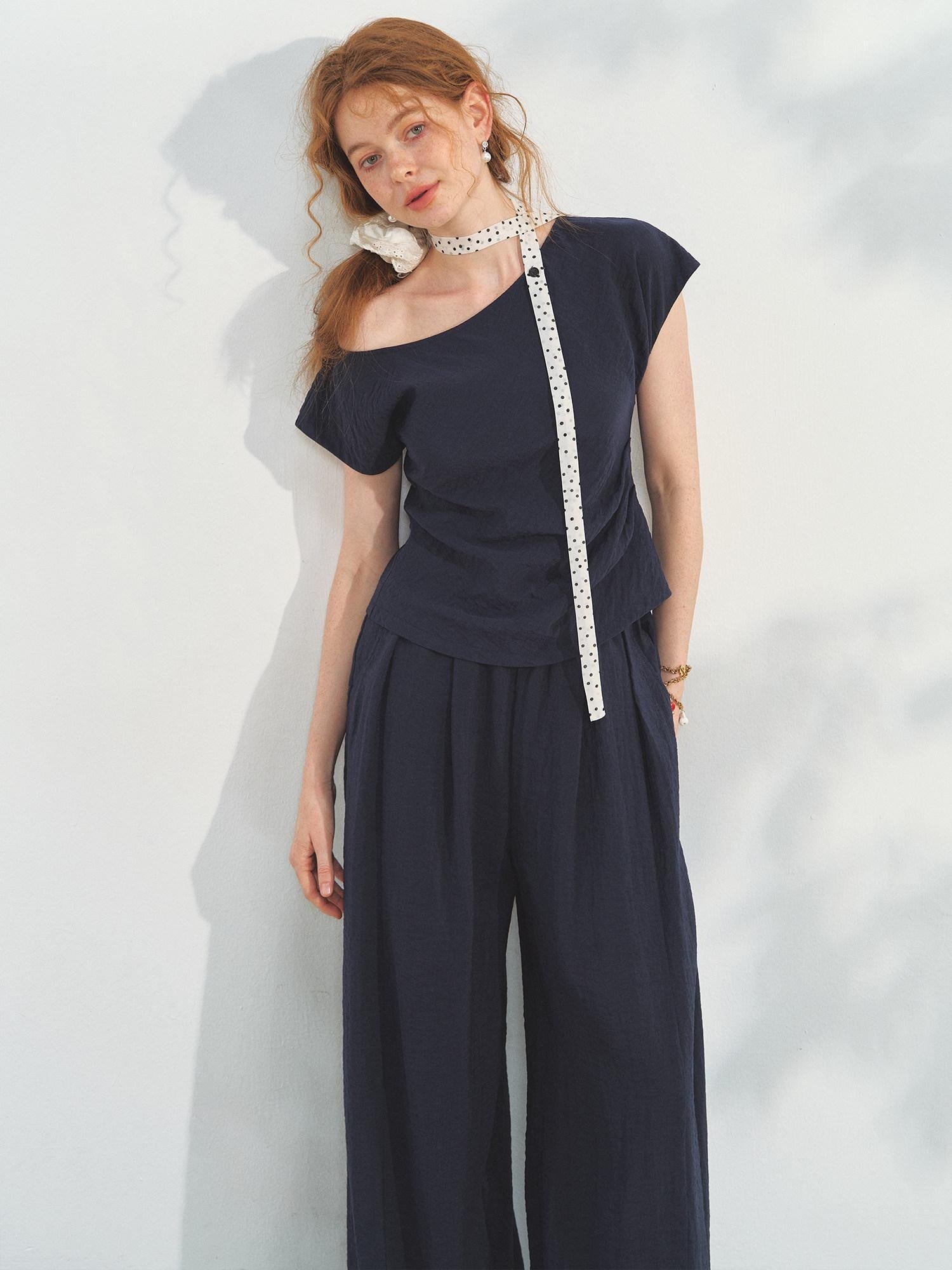 SOMESOWE Soft Cotton Blend Chinese Style Crew Neck Women Long Pants Top & Pants Sets