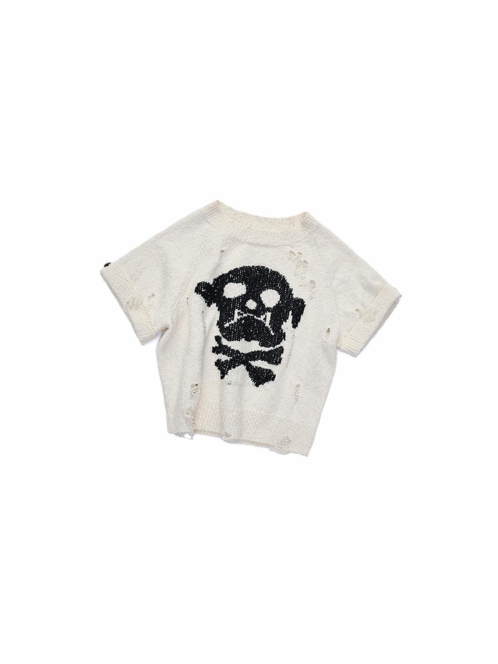1JINN STUDIO Skull Graphic Punk Fitted Crew Neck Women Cotton Short Sleeve Basic Crop Tops