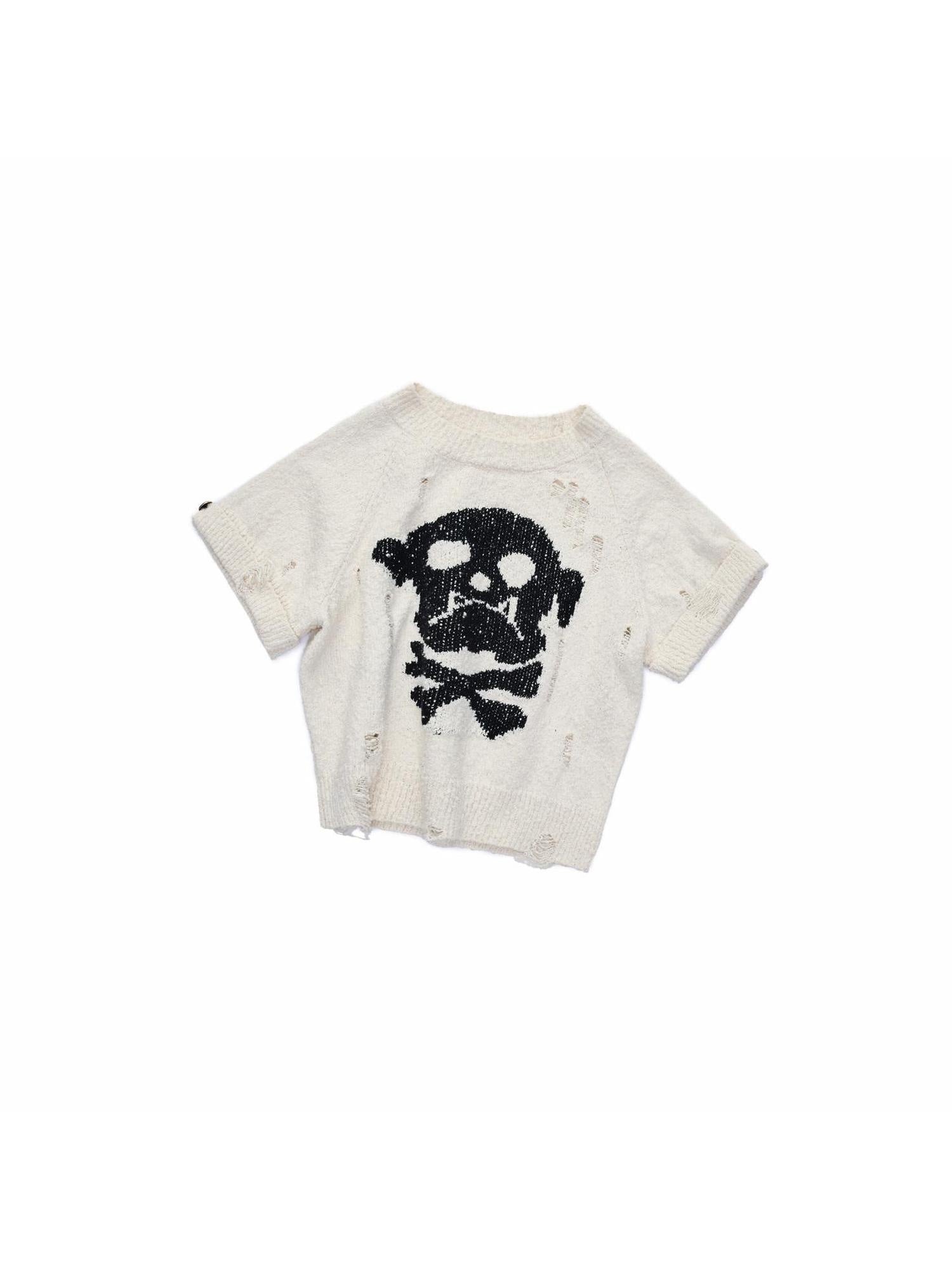 1JINN STUDIO Skull Graphic Punk Fitted Crew Neck Women Cotton Short Sleeve Basic Crop Tops