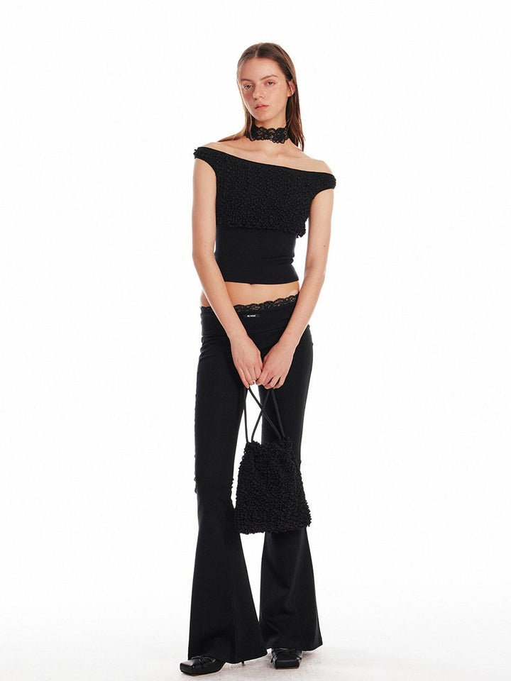 ALINNVSTUDIO Minimalist Slim Low Rise Micro Flare Zip Fly Black Women Office Flared Pants