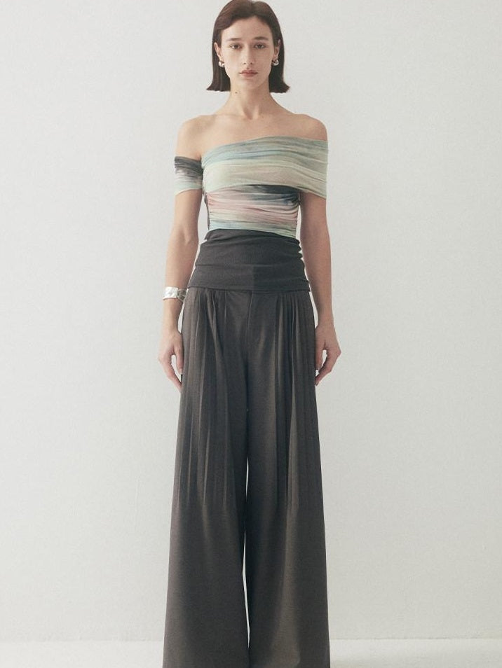 someonesometimes Tie Dye Slim Fit Minimal Commuter Viscose Blend Sleeveless Off Shoulder Crop Tops