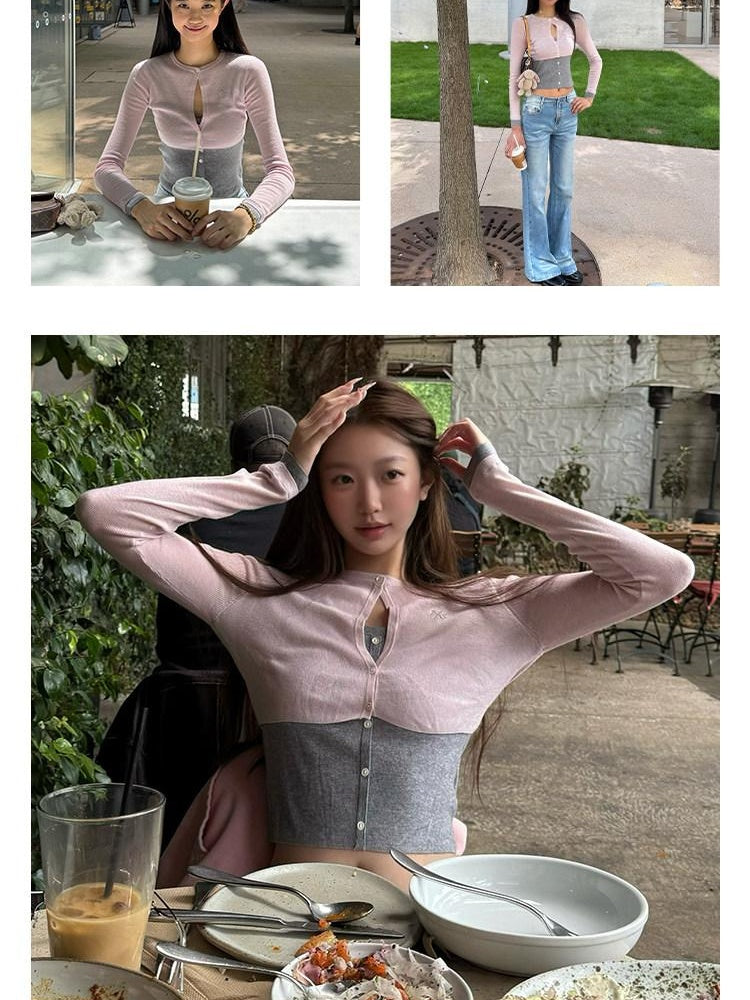 NAWSNOTAWEAR Soft Wool Blend Slim Fit Colorblock Faux Two Piece Pullover Women Sweaters