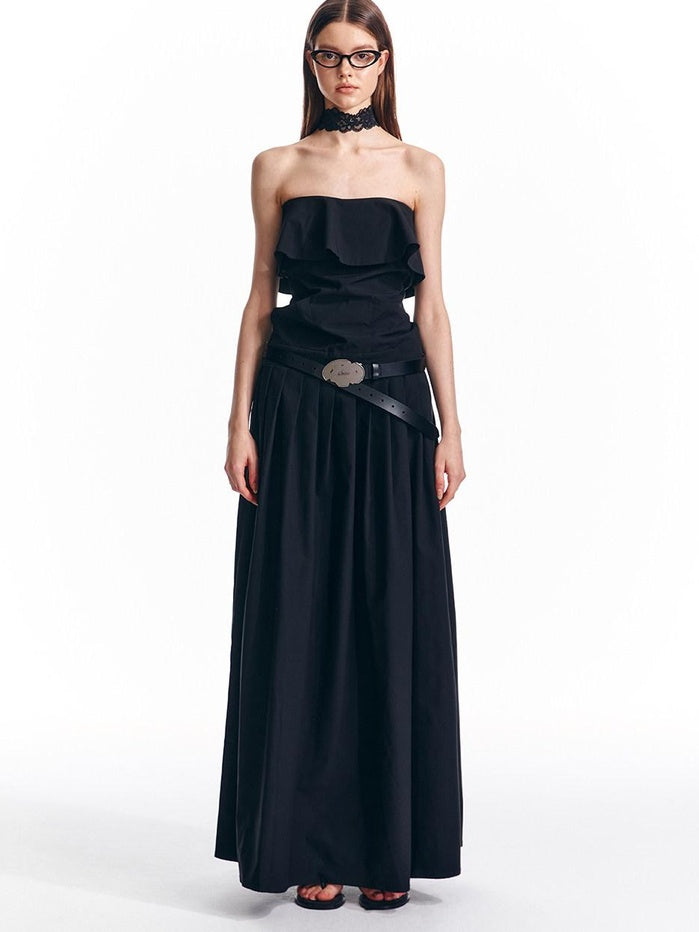 ALINNVSTUDIO Sexy Bandeau Cinched Waist Sleek Black And Grey Women Party Maxi Dresses