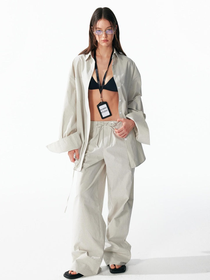 ALINNVSTUDIO Durable Vintage Loose Square Neck Long Sleeve Striped Top & Pants Sets