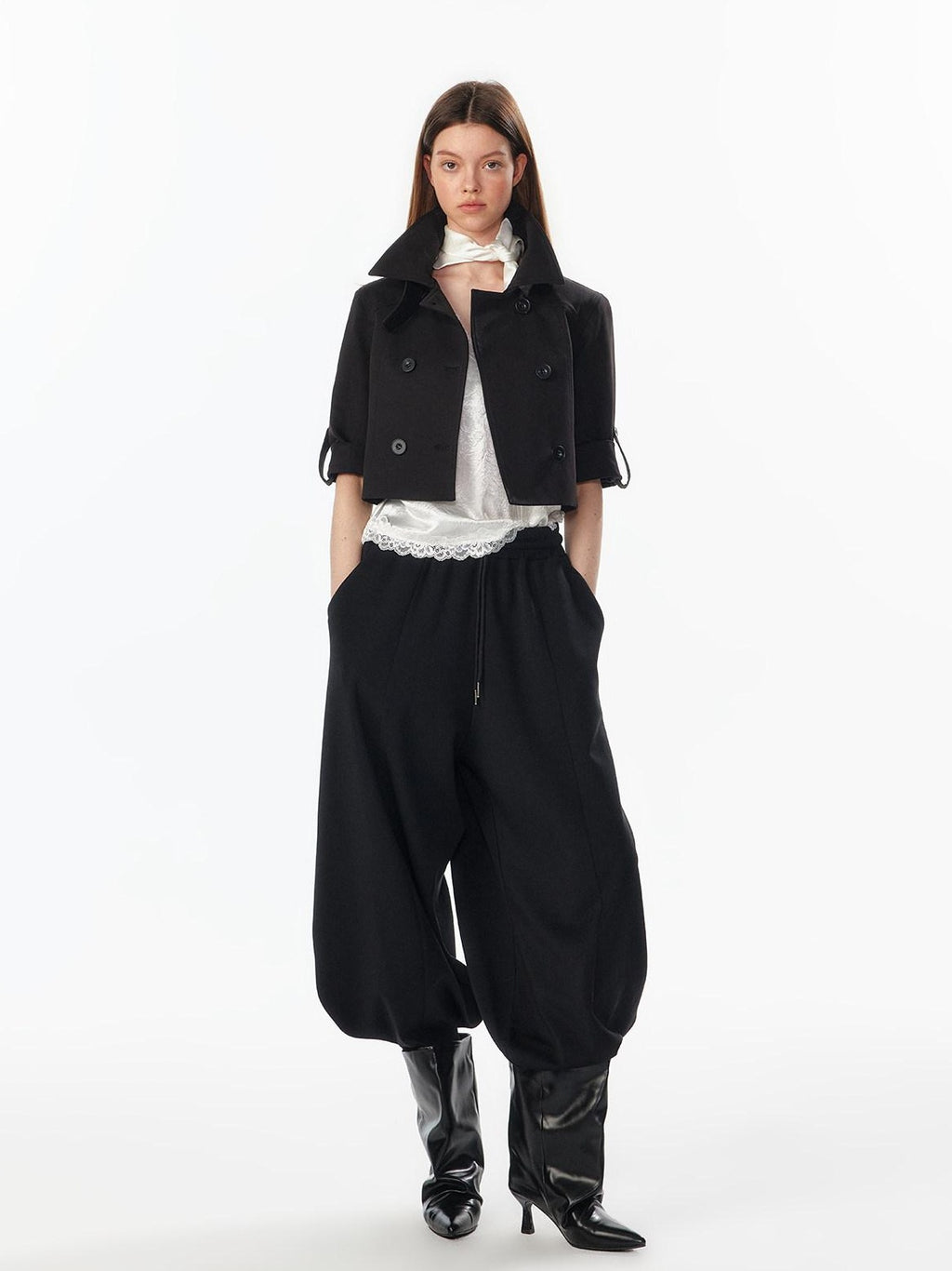 ALINNVSTUDIO Breathable Modal Loose Balloon Split Hem Natural Waist Women Black Sweatpants