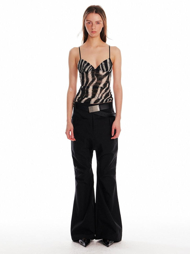 ALINNVSTUDIO Original Slim Fit Zebra Print Spaghetti Strap No Pad Button Front Camisoles