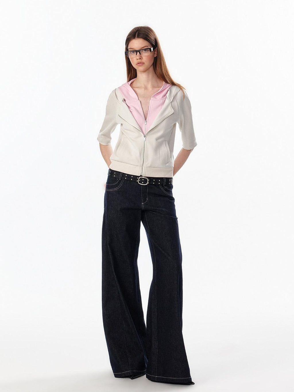 ALINNVSTUDIO Soft Cotton Low Rise Button Fly Loose Fit Women Classic Straight Leg Jeans
