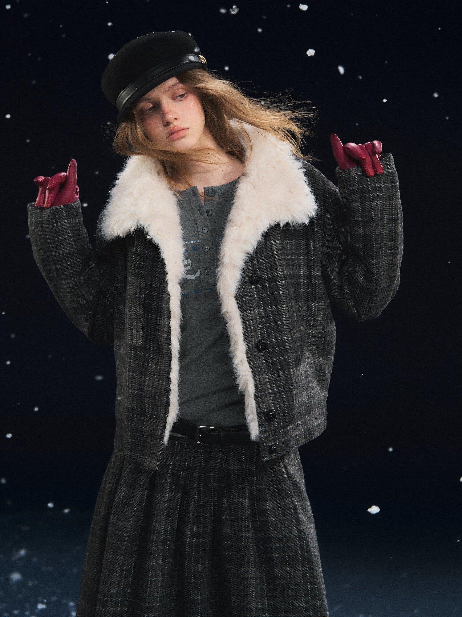 SOMESOWE Plaid Patchwork Oversized Jacket Loose Button Front Women Top & Skirt Sets