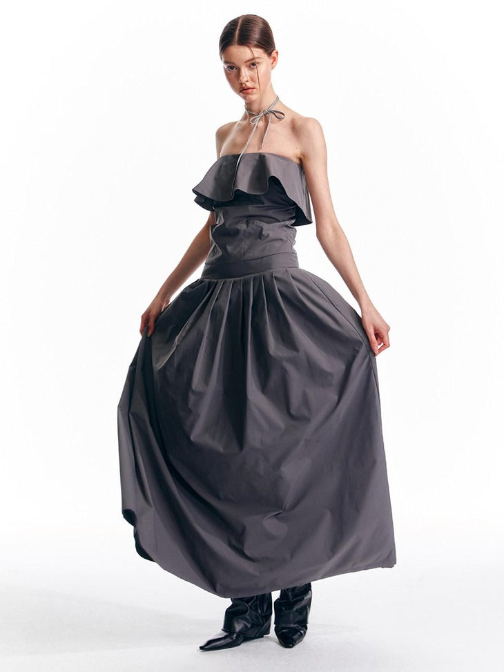 ALINNVSTUDIO Sexy Bandeau Cinched Waist Sleek Black And Grey Women Party Maxi Dresses